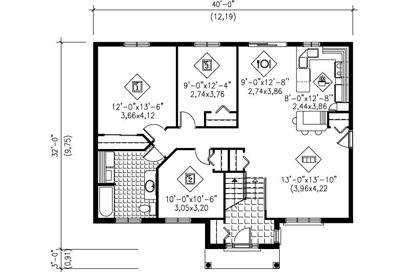 Dream House Plan - Floor Plan - Main Floor House Plan #25-1036 - 3 bed, 1 bath