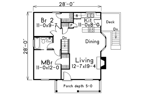 Floor Plan - Main Floor for Cottage House Plan #57-167 - 2 bed, 1 bath