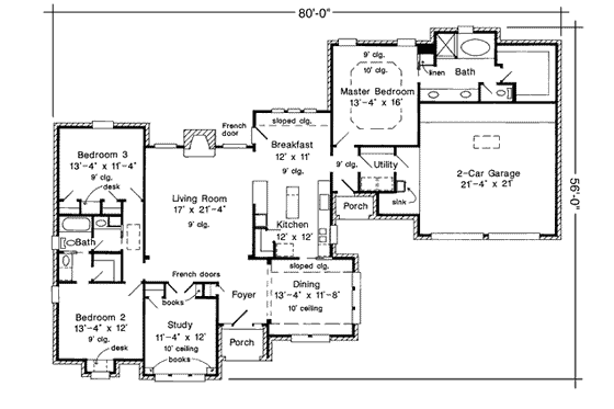 Floor Plan - Main Floor for European House Plan #410-189 - 3 bed, 2 bath