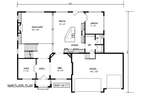 Floor Plan - Main Floor for Craftsman House Plan #320-493 - 4 bed, 3.5 bath