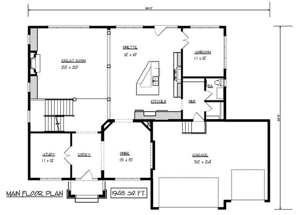 Craftsman Floor Plan - Main Floor Plan #320-493