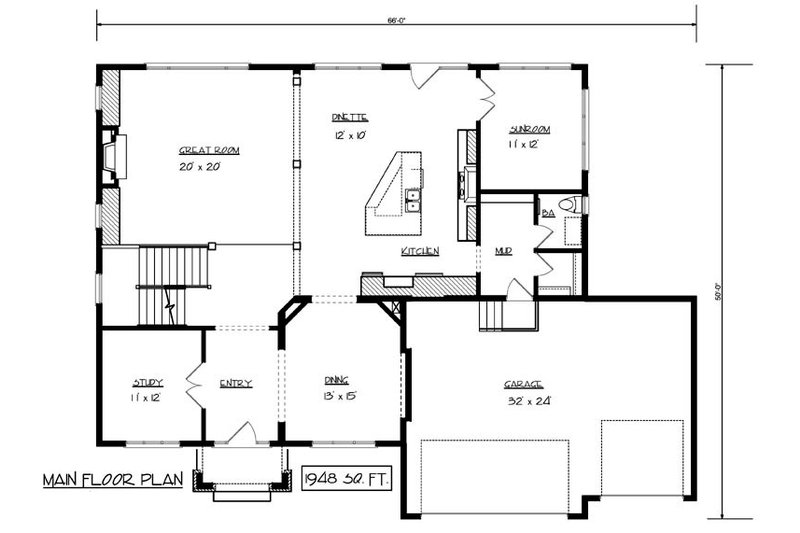 Home Plan - Floor Plan - Main Floor for Craftsman House Plan #320-493 - 4 bed, 3.5 bath