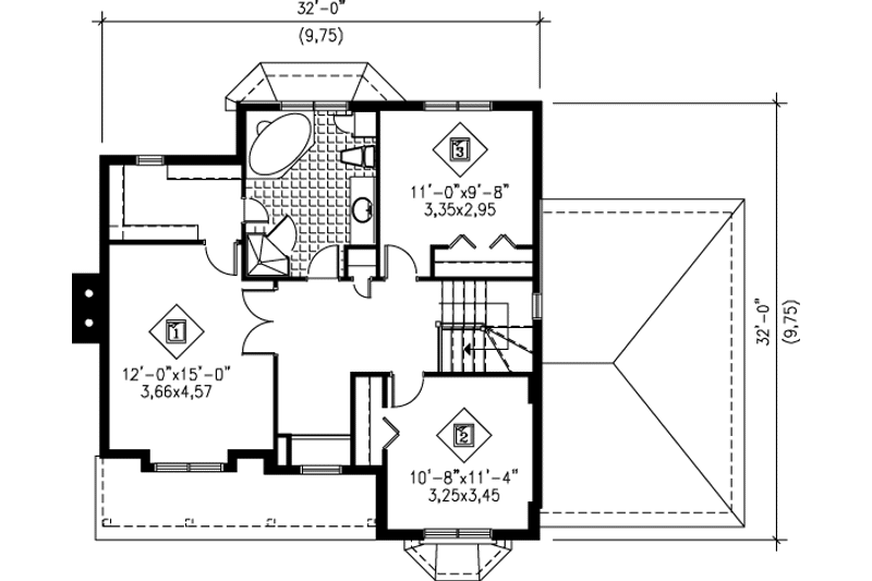 House Plan Design - Floor Plan - Upper Floor for Traditional House Plan #25-2005 - 3 bed, 1.5 bath