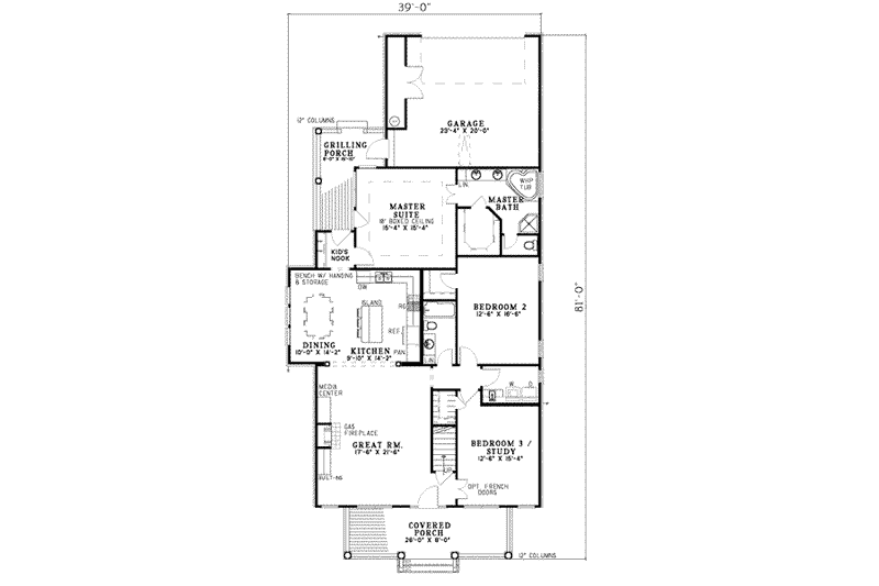 Home Plan - Floor Plan - Main Floor for Farmhouse House Plan #17-418 - 3 bed, 2 bath