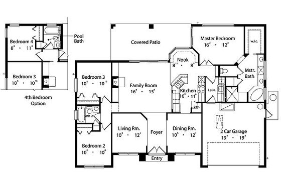 Floor Plan - Main Floor for Mediterranean House Plan #417-143 - 3 bed, 2 bath