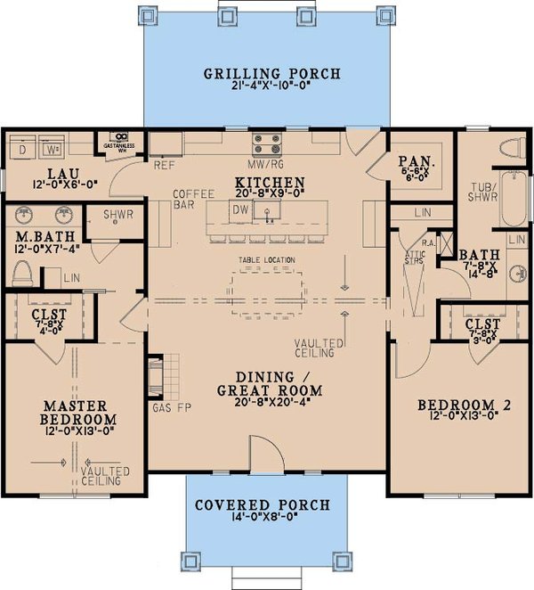 Home Plan - Floor Plan - Main Floor for Farmhouse House Plan #923-513 - 2 bed, 2 bath