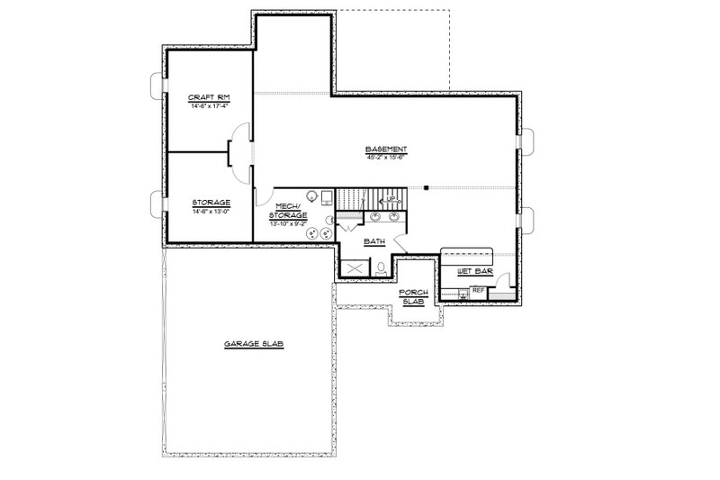 House Blueprint - Floor Plan - Lower Floor for Ranch House Plan #1064-28 - 3 bed, 2 bath