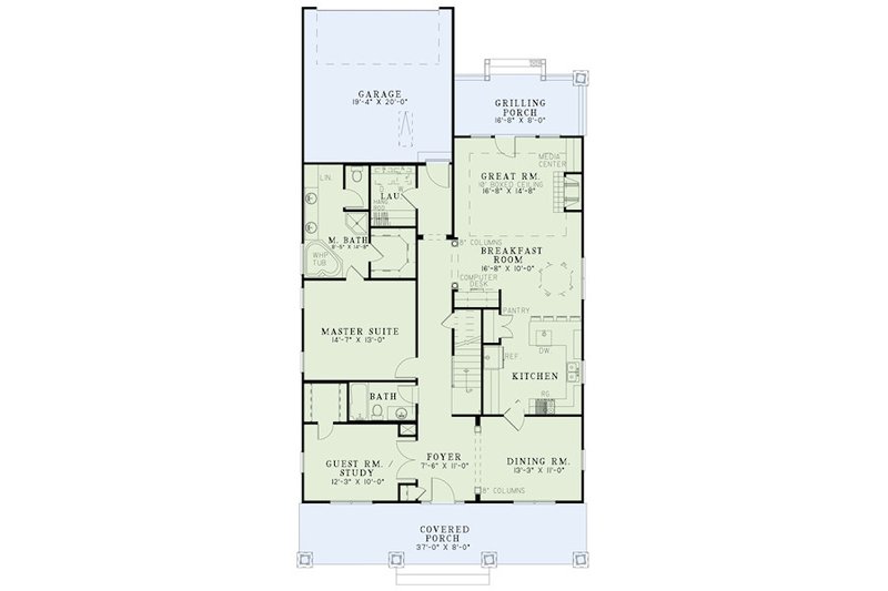 House Design - Floor Plan - Main Floor for Bungalow House Plan #17-2407 - 3 bed, 3 bath