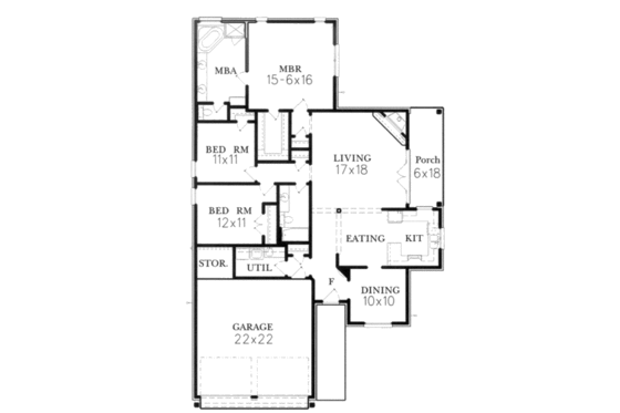 Floor Plan - Main Floor for European House Plan #15-115 - 3 bed, 2 bath