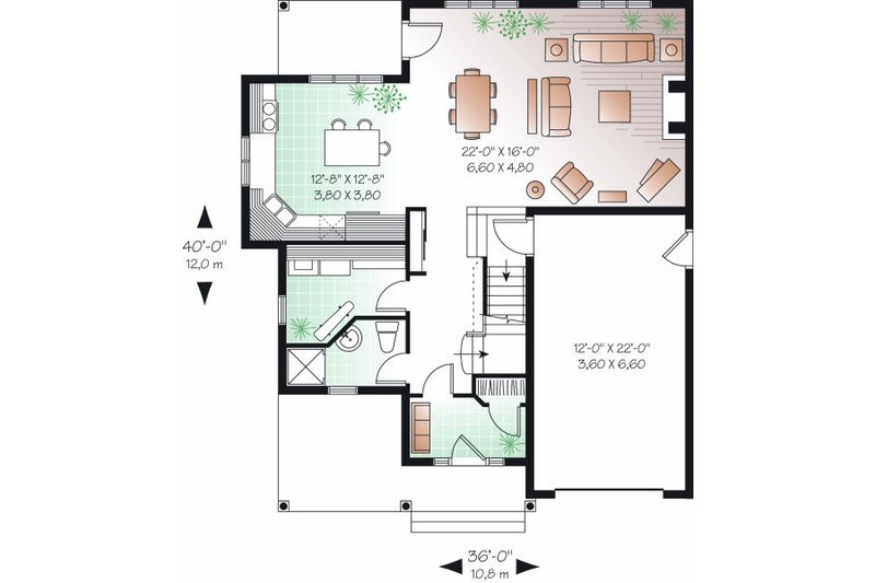 Architectural House Design - Floor Plan - Main Floor for Farmhouse House Plan #23-720 - 3 bed, 2 bath