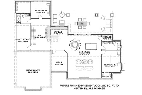 Floor Plan - Lower Floor for Farmhouse House Plan #1069-17 - 3 bed, 2.5 bath