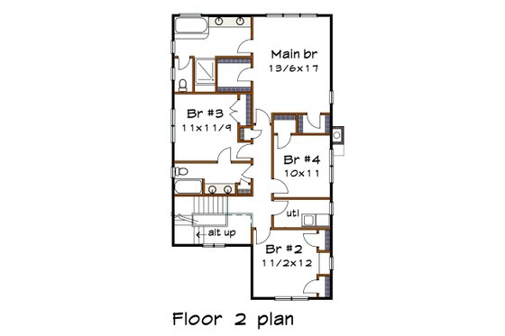 Floor Plan - Upper Floor for Craftsman House Plan #79-279 - 4 bed, 3 bath