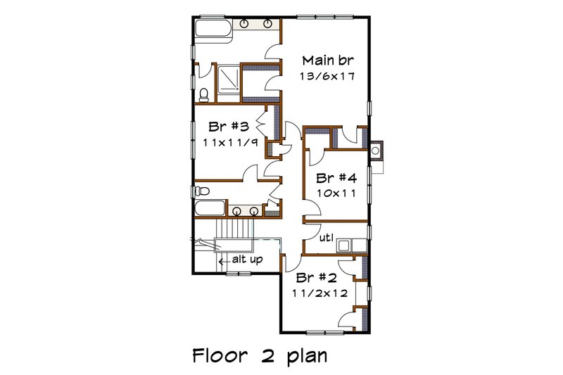 Architectural House Design - Floor Plan - Upper Floor for Craftsman House Plan #79-279 - 4 bed, 3 bath