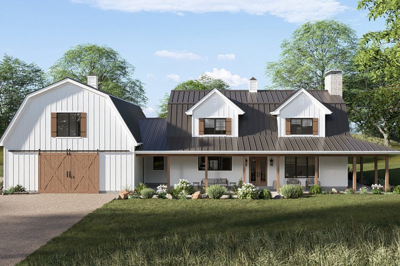 Architectural House Design - Exterior - Front Elevation 4 for Barndominium House Plan #455-822 - 5 bed, 6 bath