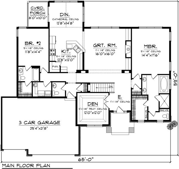 Architectural House Design - Ranch Floor Plan - Main Floor Plan #70-1085