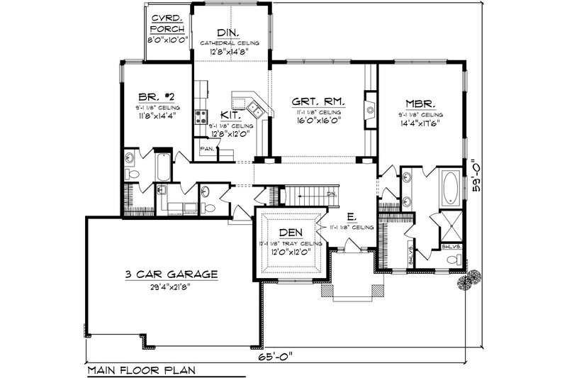 Ranch Style House Plan - 2 Beds 2.5 Baths 2049 Sq/Ft Plan #70-1085 ...