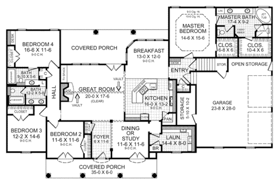 Floor Plan - Main Floor for Southern House Plan #21-176 - 4 bed, 3 bath