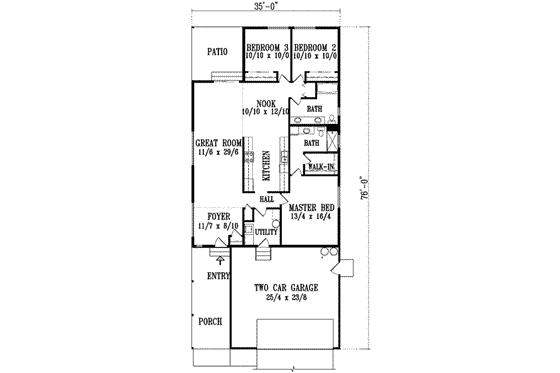 Floor Plan - Main Floor for Ranch House Plan #1-1325 - 3 bed, 2 bath