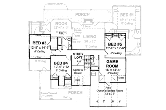 Floor Plan - Upper Floor for Country House Plan #20-1661 - 5 bed, 4.5 bath