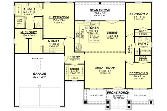 Floor Plan - Main Floor for Farmhouse House Plan #430-353 - 3 bed, 2 bath