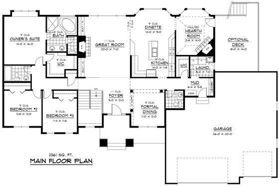 Floor Plan - Main Floor for Craftsman House Plan #51-258 - 3 bed, 2.5 bath