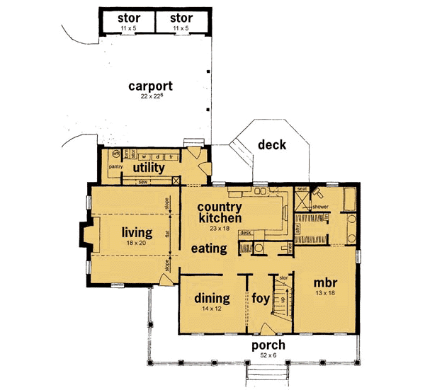 Architectural House Design - Southern Floor Plan - Main Floor Plan #36-216