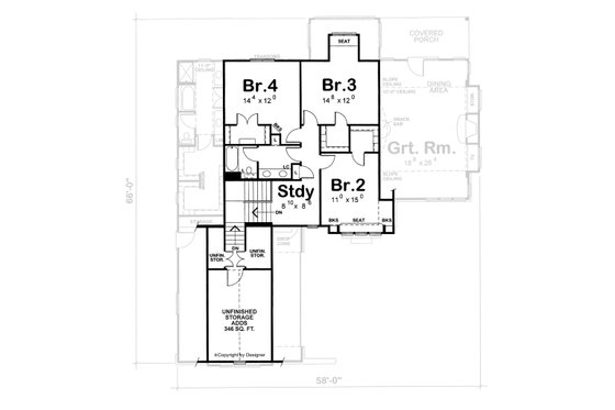 Floor Plan - Upper Floor for Contemporary House Plan #20-2474 - 4 bed, 2.5 bath