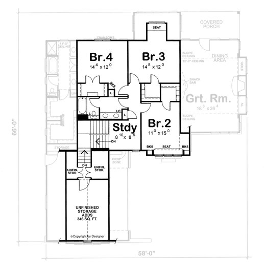 Dream House Plan - Floor Plan - Upper Floor for Contemporary House Plan #20-2474 - 4 bed, 2.5 bath