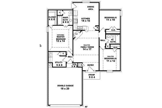 Floor Plan - Main Floor for Ranch House Plan #81-700 - 3 bed, 2 bath