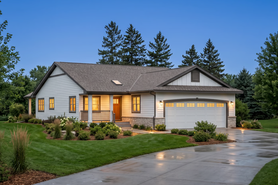 Exterior - Front Elevation for Ranch House Plan #18-1029 - 3 bed, 2 bath