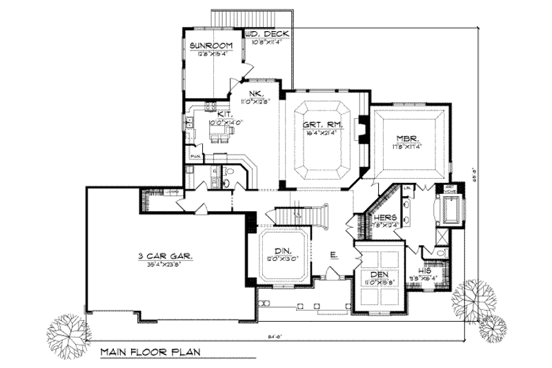 Home Plan - Floor Plan - Main Floor for Traditional House Plan #70-530 - 4 bed, 3.5 bath