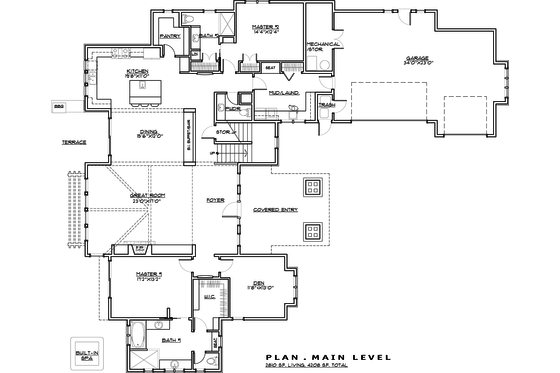Craftsman style house plan, main level floor plan