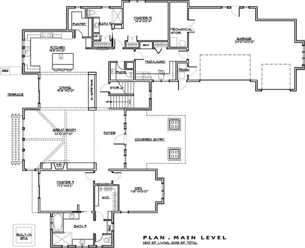 Craftsman style house plan, main level floor plan