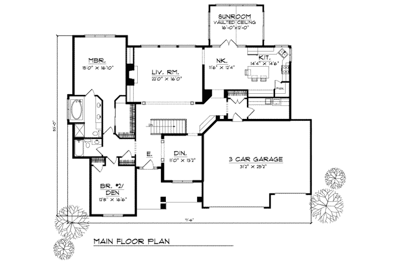 Home Plan - Floor Plan - Main Floor for Traditional House Plan #70-343 - 2 bed, 2 bath