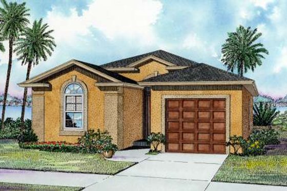 Exterior - Front Elevation for Mediterranean House Plan #420-105 - 3 bed, 2 bath