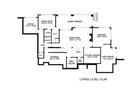 Floor Plan - Lower Floor for European House Plan #413-860 - 4 bed, 4.5 bath