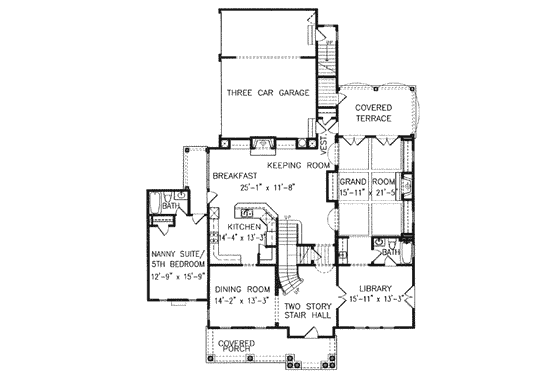 Floor Plan - Main Floor for Southern House Plan #54-154 - 5 bed, 5 bath