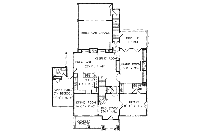 House Plan Design - Floor Plan - Main Floor for Southern House Plan #54-154 - 5 bed, 5 bath