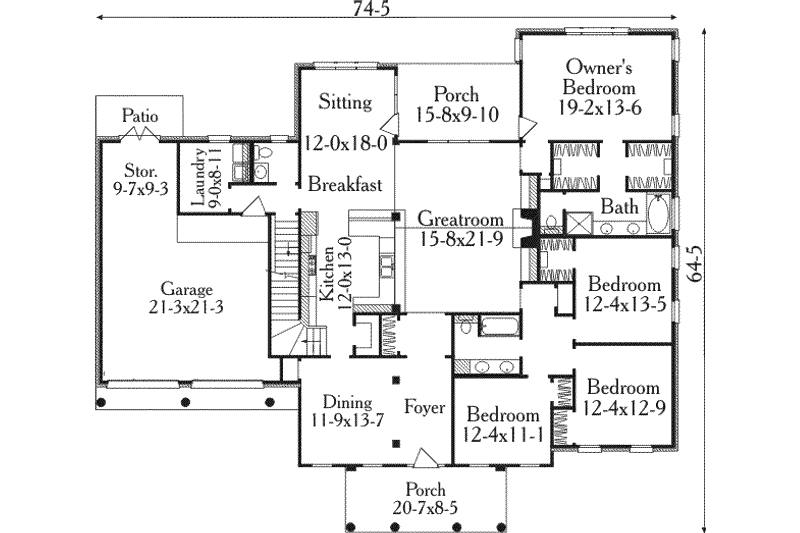 Dream House Plan - Floor Plan - Main Floor for Southern House Plan #406-257 - 4 bed, 2.5 bath
