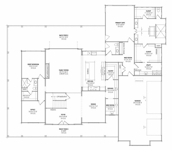 Architectural House Design - Floor Plan - Main Floor for Farmhouse House Plan #1096-200 - 5 bed, 5.5 bath