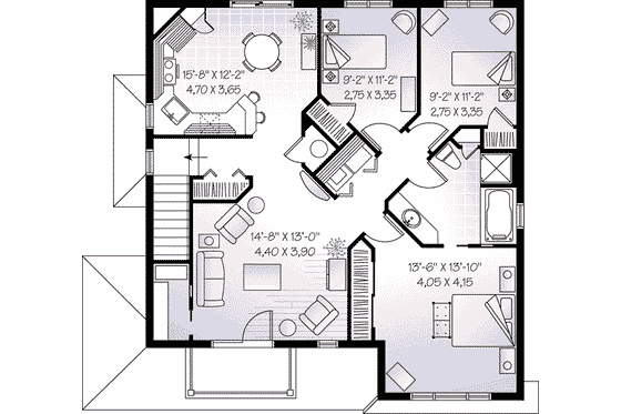 Floor Plan - Upper Floor for Traditional House Plan #23-556 - 3 bed, 1 bath