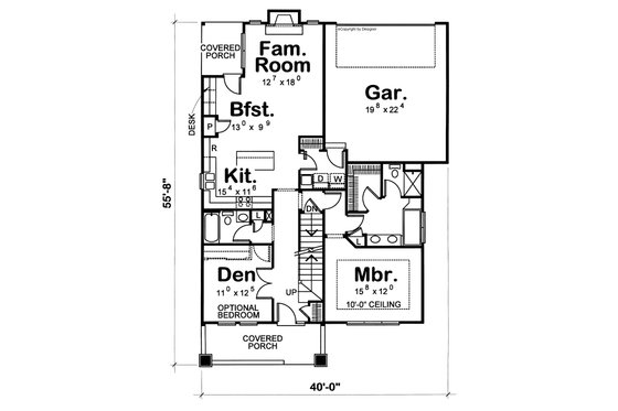Floor Plan - Main Floor for Craftsman House Plan #20-1228 - 3 bed, 3 bath