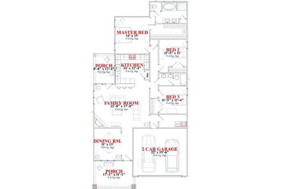 Floor Plan - Main Floor for Farmhouse House Plan #63-140 - 3 bed, 2 bath
