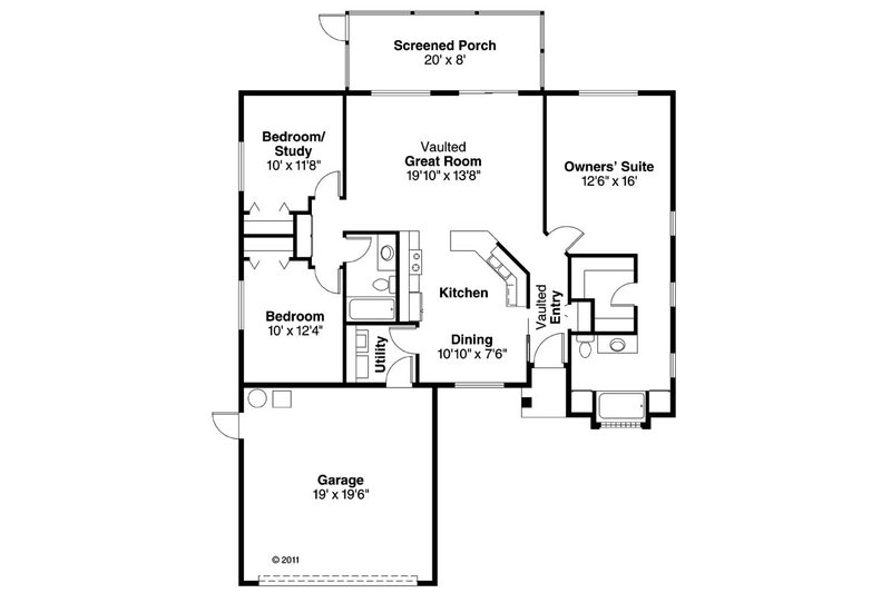 Mediterranean Style House Plan - 3 Beds 2 Baths 1352 Sq/Ft Plan #124 ...