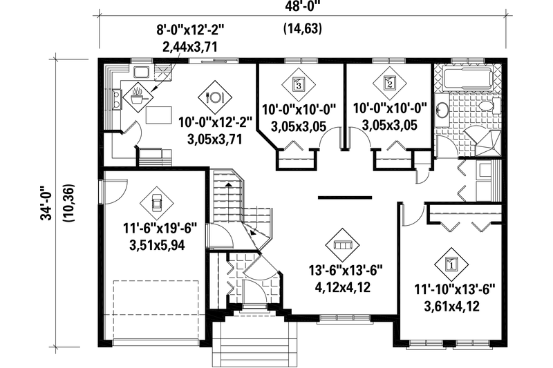 Architectural House Design - Floor Plan - Main Floor for European House Plan #25-4463 - 3 bed, 1 bath