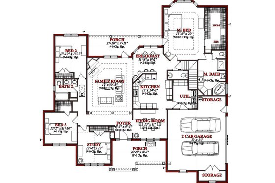 Floor Plan - Main Floor for Traditional House Plan #63-198 - 4 bed, 2.5 bath