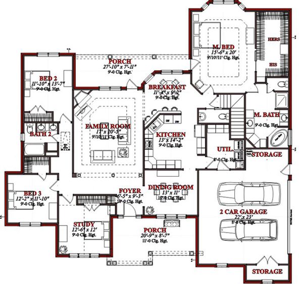 Traditional Floor Plan - Main Floor Plan #63-198