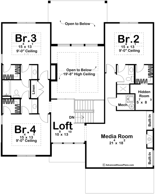 Architectural House Design - Floor Plan - Upper Floor for Mediterranean House Plan #455-790 - 4 bed, 3.5 bath