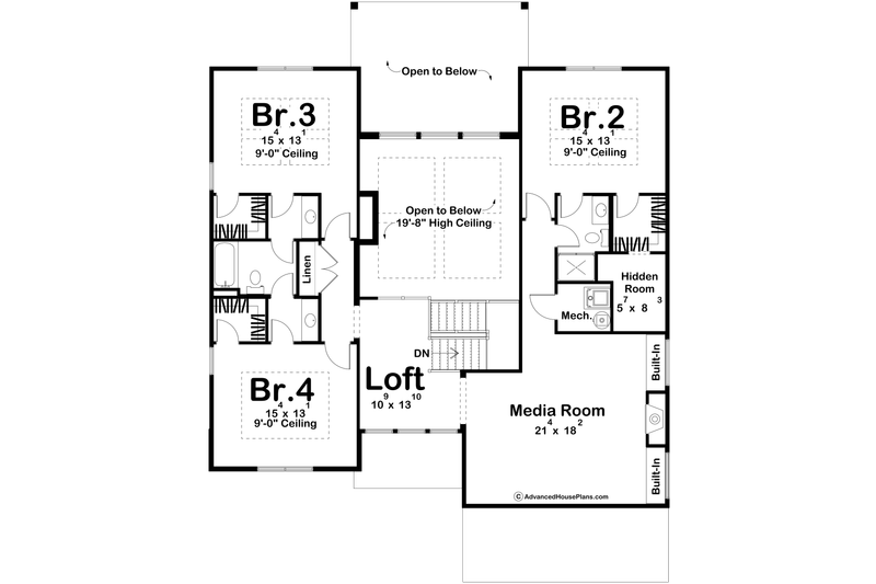 Architectural House Design - Floor Plan - Upper Floor for Mediterranean House Plan #455-790 - 4 bed, 3.5 bath