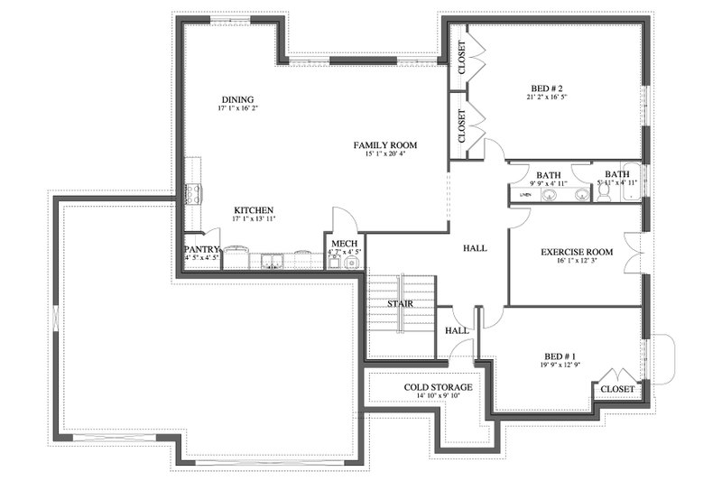 Architectural House Design - Floor Plan - Lower Floor for Craftsman House Plan #1060-354 - 2 bed, 2 bath
